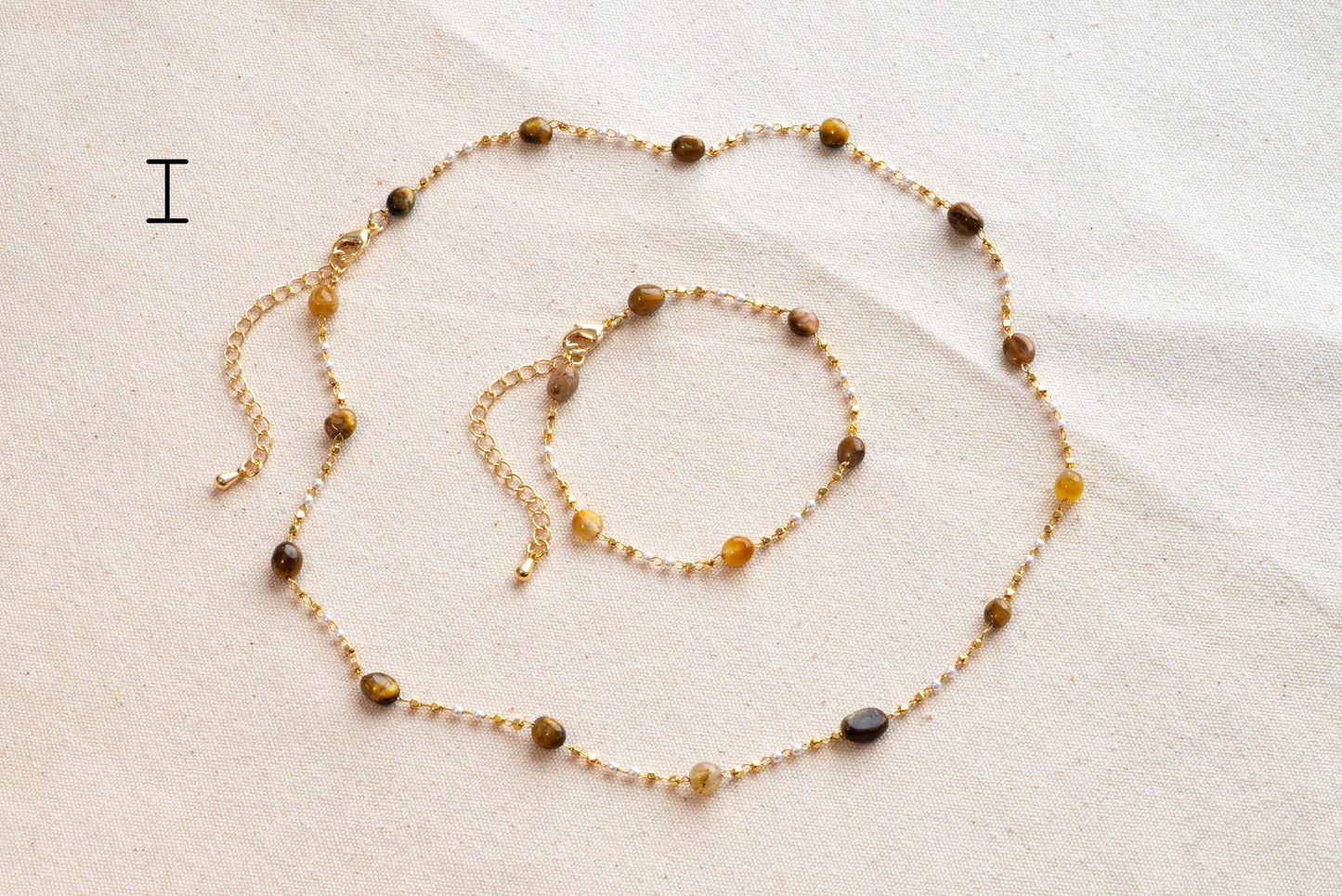 Natural Gemstone faux Pearl Chain Bracelet Necklace Anklet, Gold Beaded Jewelry, Minimalist Layering Chain, Jewelry Supplies (#LK-625)