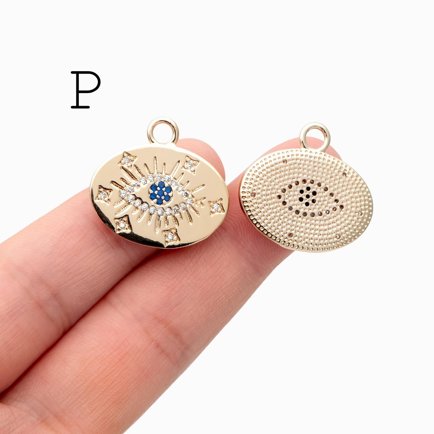 4pcs CZ pave Evil Eye Charms, 18K Gold plated Brass, Greek Eye Pendants for Earring/ Necklace, DIY Handmade Jewelry Component (GB-1527)