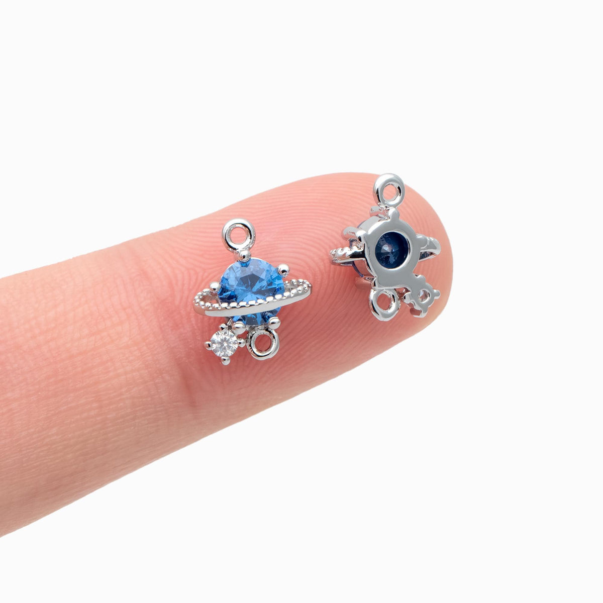 4pcs CZ Pave Saturn Charms 11x9mm, Gold/ Rhodium plated Brass Saturn Pendants, Space Planet DIY Connectors (GB-3231-B)