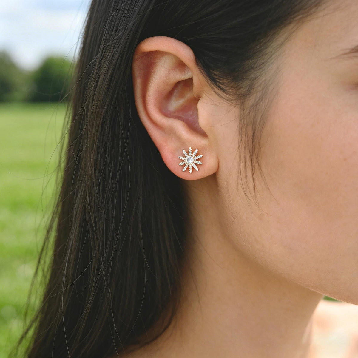 4pcs CZ Pave Gold Flower Earrings, Gold Plated Brass, Jewelry Making, Diy Material, Jewelry Supplies (GB-3371)