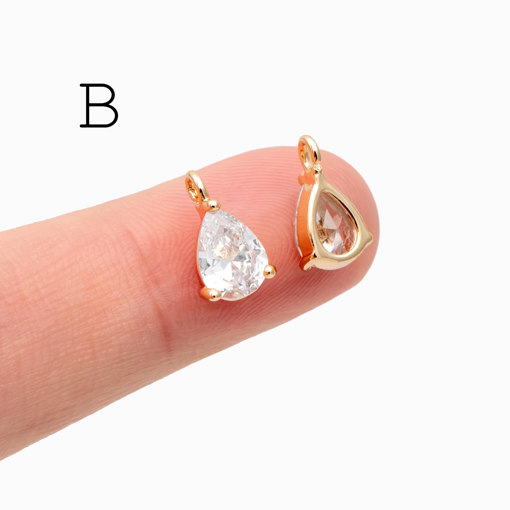 10pcs CZ pave Gold/ Silver Tone Star/ Teardrop/ Rectangle/ Rhombus Charms, Gold Plated Brass Geometric Pendants (GB-1151)