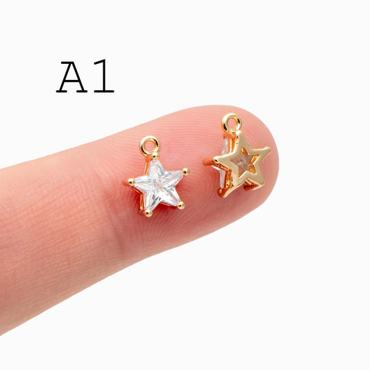 10pcs CZ pave Gold/ Silver Tone Star/ Teardrop/ Rectangle/ Rhombus Charms, Gold Plated Brass Geometric Pendants (GB-1151)