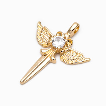 4pcs CZ pave Gold Wing Sword Pendant, Necklace Charm, Jewelry Making, Diy Material, Jewelry Supplies (GB-1810-E)