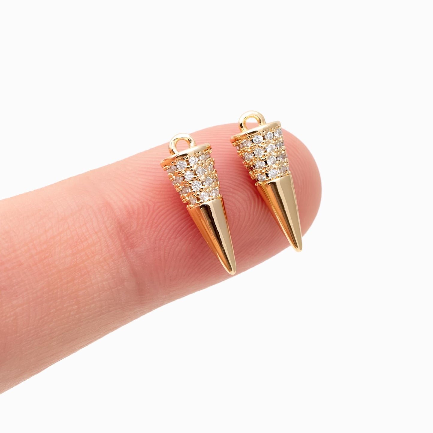 4pcs CZ Micro Pave Spike Charm Stud Charm, Pave Cone Charm, Jewelry Supplies, DIY Jewelry, Spike Necklace Bracelet Earring Charm (GB-2416-C)