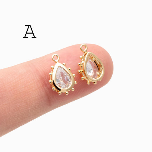 10pcs CZ Pave Teardrop/ Heart/ Rectangle/ 0val/ Marquise Charms, Gold plated Brass, Geometric Earring Charms (GB-4122)