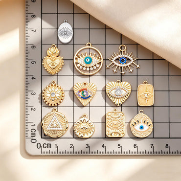 4pcs Gold/ Silver Tone Evil Eye Charms, 18K Gold/ Rhodium plated Brass, Dainty Earring Charms (GB-4085)