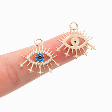 4pcs Micro Pave CZ Evil Eye Charm 21x20mm, Eye Charms, Cubic Zirconium Pave Evil Eye Pendants (GB-4085-K)