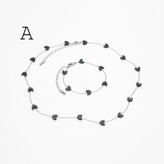 Stainless Steel Heart Hematite Beads Chain, Finished Bracelet/ Anklet/ Necklace with Extender Chain, Ready to Wear (#LK-380)