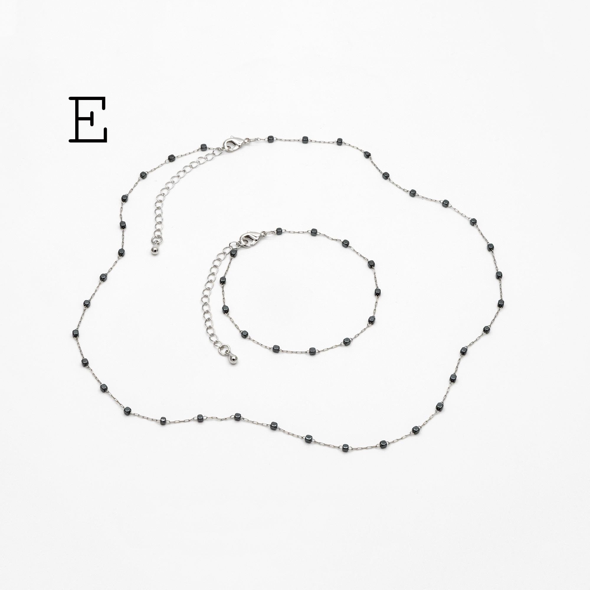Stainless Steel Heart Hematite Beads Chain, Finished Bracelet/ Anklet/ Necklace with Extender Chain, Ready to Wear (#LK-380)
