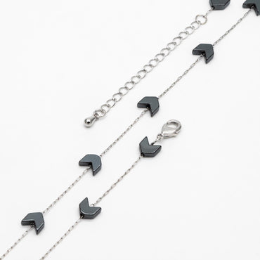 Stainless Steel Heart Hematite Beads Chain, Finished Bracelet/ Anklet/ Necklace with Extender Chain, Ready to Wear (#LK-380)
