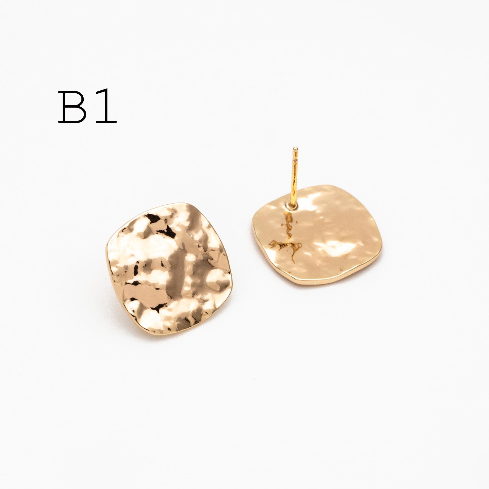 10pcs Gold/ Silver Hammered Heart/ Square Earrings, Real Gold/ Rhodium plated Brass, Geometric Earring Studs (GB-4567)