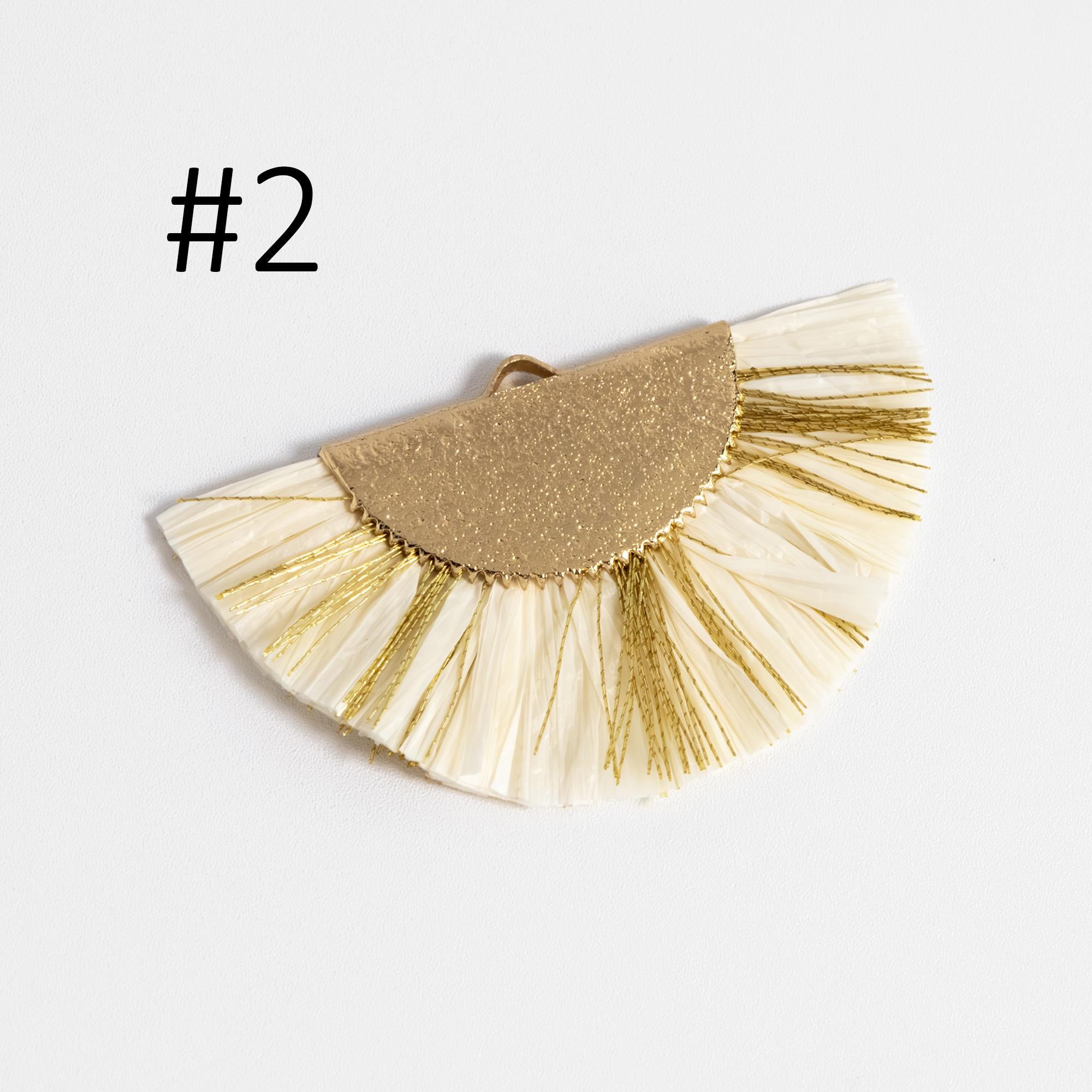10pcs Fan Tassel Pendants 46x28mm, Raffia Tassel Charms for Earrings (FB-016)
