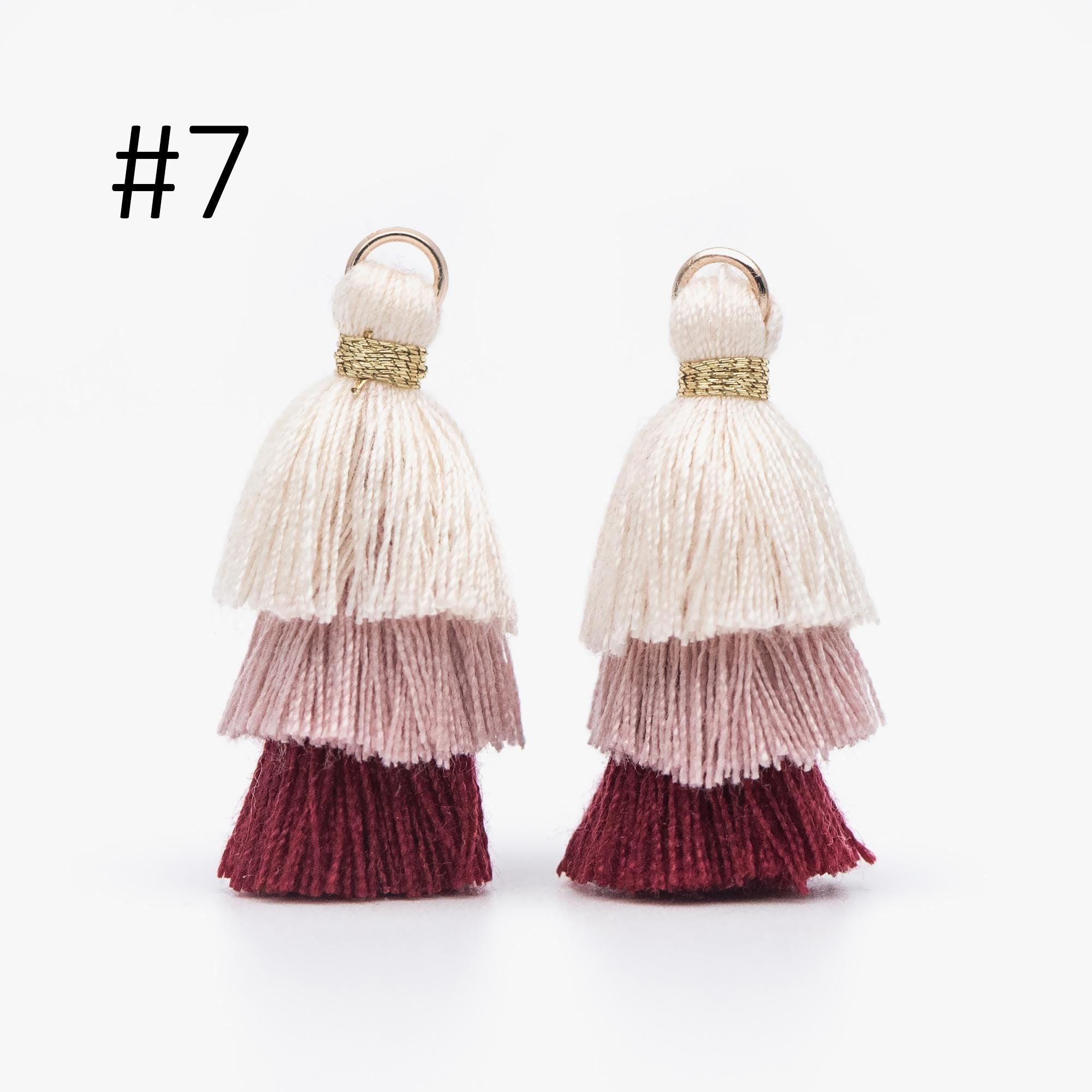 10pcs Tiered Cotton Tassels 31mm, 3 Layers Tassel Charms for Earrings, Keychain Jewelry Tassel Pendants (FB-019)