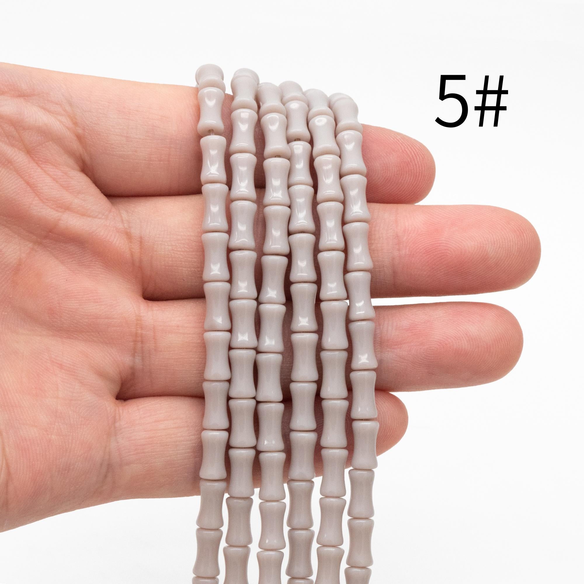 48pcs Smooth Tube Glass beads 4x8mm, Bamboo Shaped Crystal Beads, Multi Colors (GM-049)