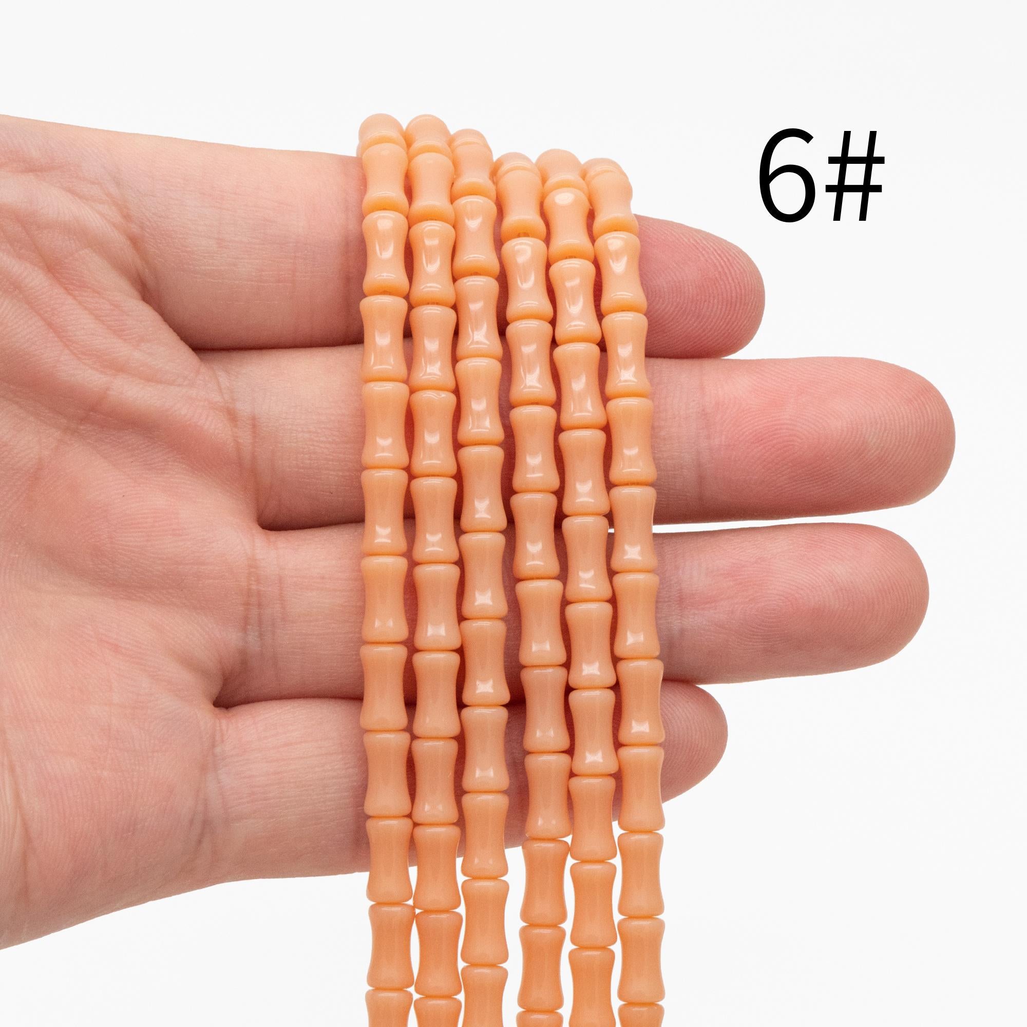 48pcs Smooth Tube Glass beads 4x8mm, Bamboo Shaped Crystal Beads, Multi Colors (GM-049)