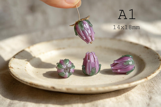 Handmade Flower Glass Beads for Jewelry, DIY Floral Beads for Bracelets, Necklaces & Earrings, Lampwork Beads (GM-052)