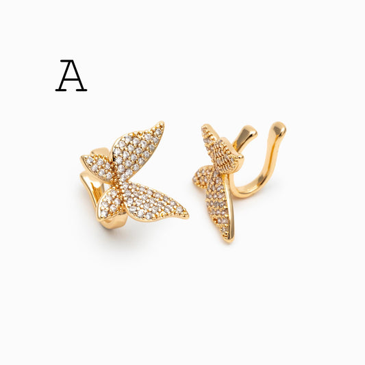 2pcs CZ Pave Gold Ear Cuff, Cartilage, Dainty Earcuff Earring (GB-1665)