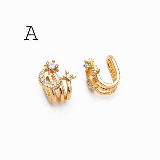 4pcs CZ Pave Gold Ear Cuffs, Dainty Ear Cuff, Delicate Ear Cuff, Ear Cuff No Piercing (GB-1335)