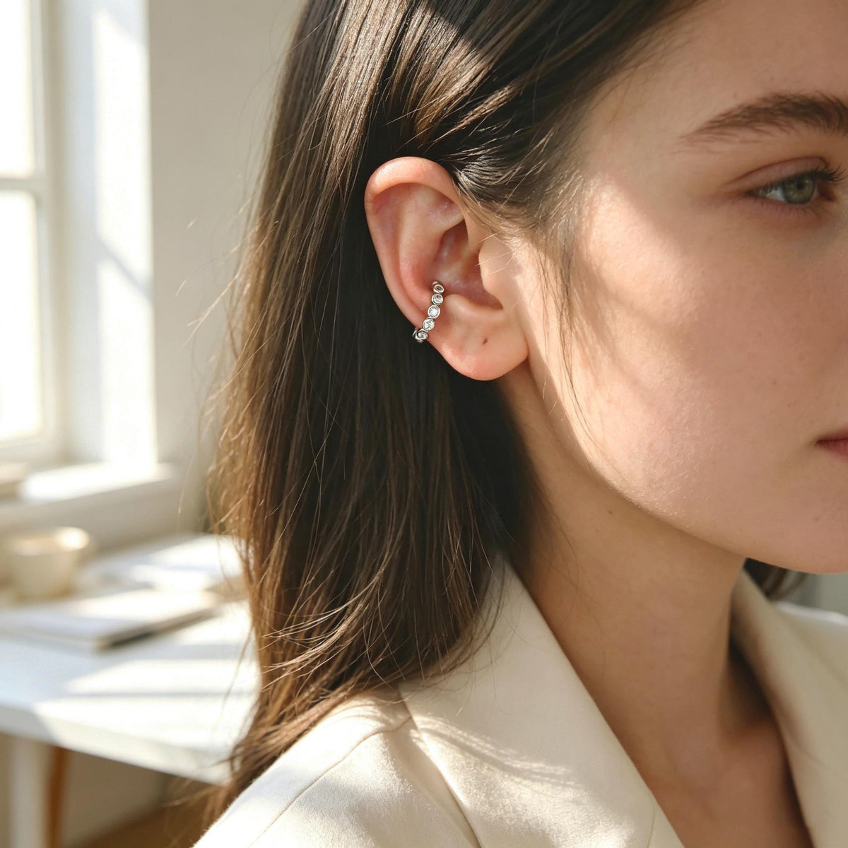 4pcs CZ Pave Gold Ear Cuffs, Dainty Ear Cuff, Delicate Ear Cuff, Ear Cuff No Piercing (GB-1335)