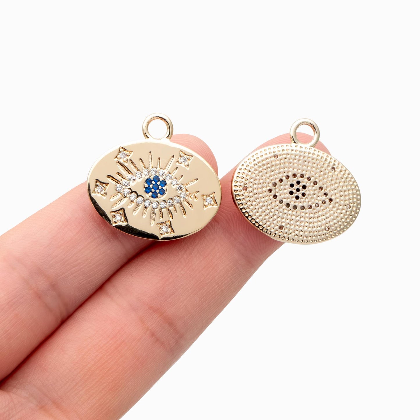 4pcs Gold Evil Eye Charm 22mm, Cubic Zirconia CZ Pave, 18K Gold plated brass, Evil Eye Oval Pendants (GB-1527-P)