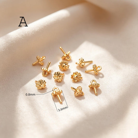 Glass Pearl Charms, 18K Gold plated Brass, Cup With Peg Pearl Bails (GB-4773)