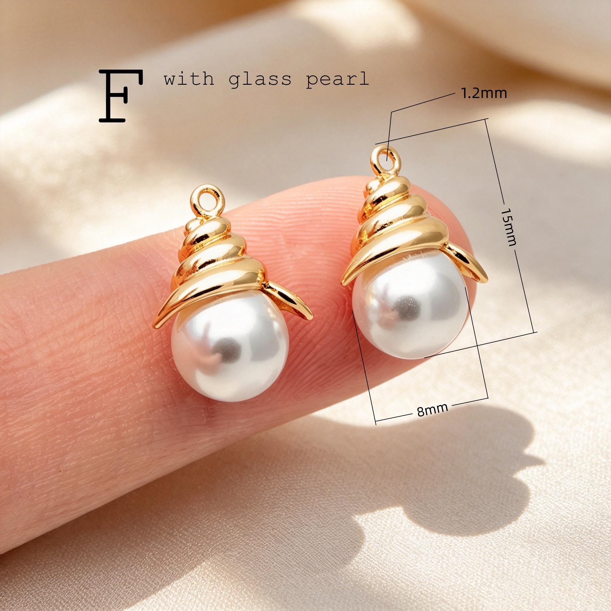 Glass Pearl Charms, 18K Gold plated Brass, Cup With Peg Pearl Bails (GB-4773)