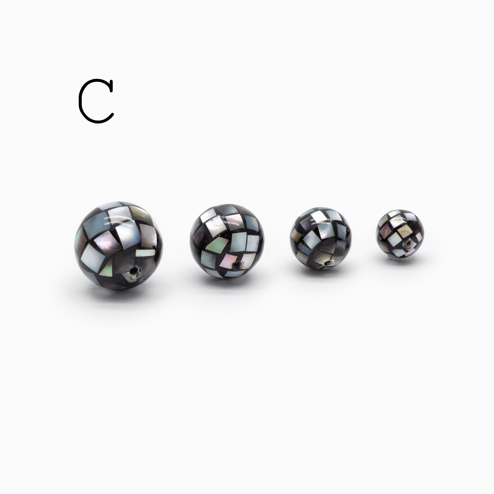 10pcs Mother of Pearl Mosaic Beads, Abalone Shell Mosaic Beads, 8/ 10/ 12/ 14mm Round -(BK-030)