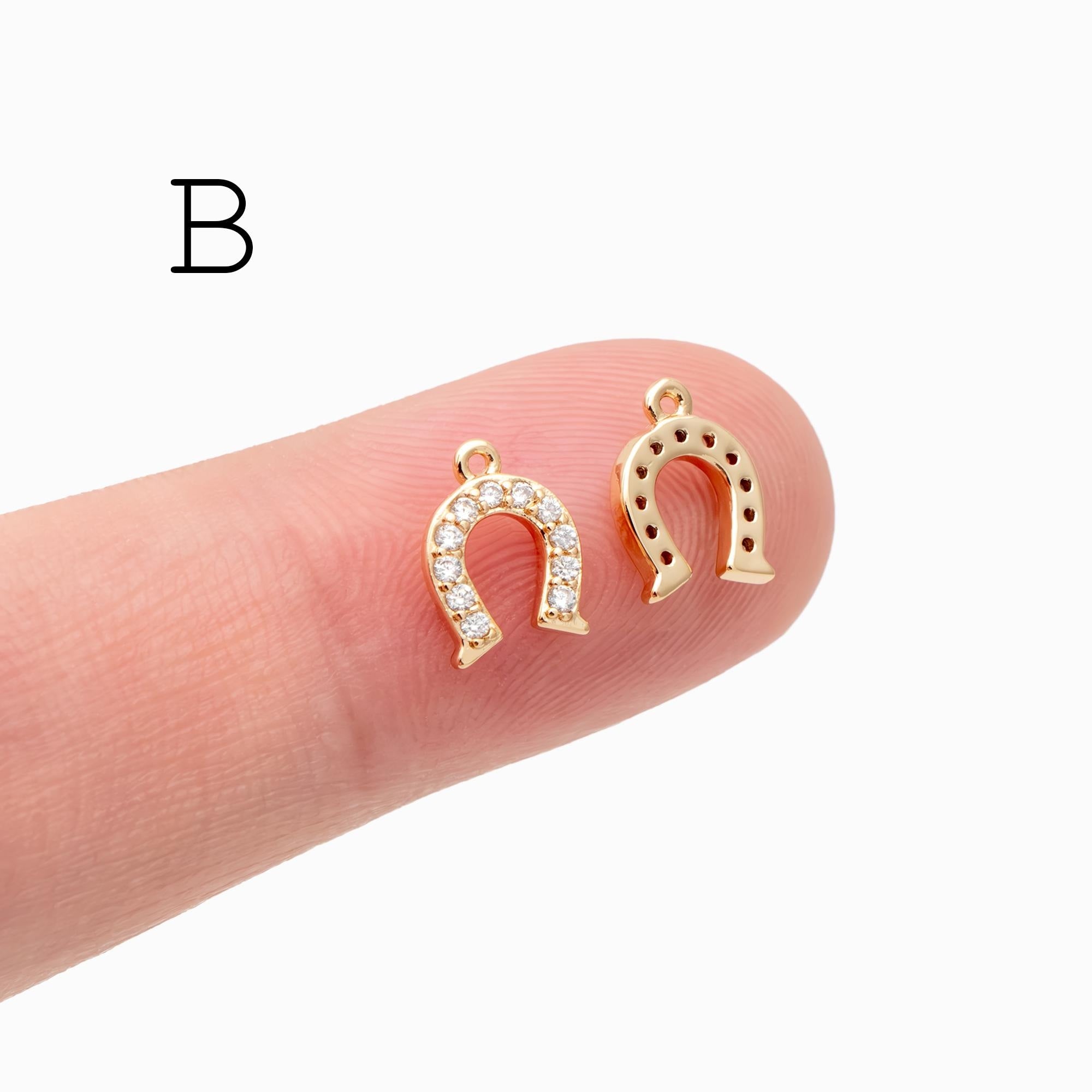 10pcs Gold Horseshoe Pendants & Earrings, 18K Gold plated Brass, Minimalist U Shaped Jewelry (GB-1439)