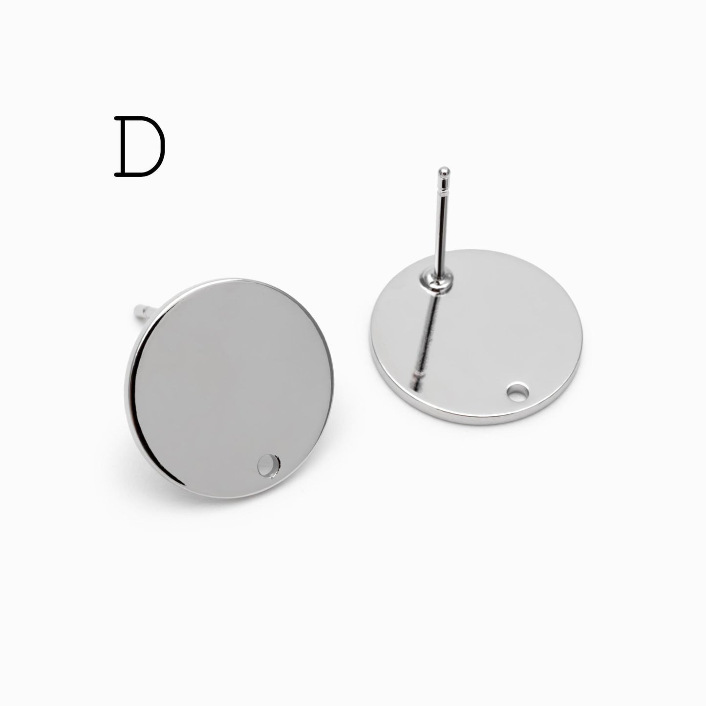 10pcs Gold/ Silver tone Round Disc Earring Posts 12/ 15mm, 18K Gold/ Rhodium plated Brass, Geometric Earring Components Wholesale (GB-624)