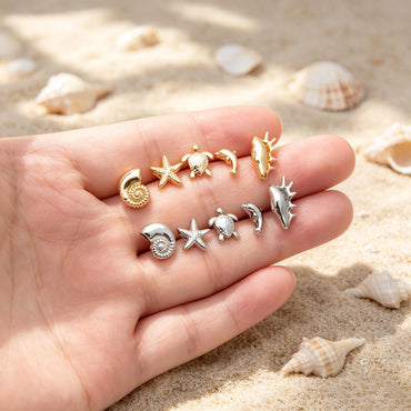 10pcs Gold/ Silver Tone Ocean Beads, 18K Gold/ Rhodium plated Brass, Beach Spacer Beads (GB-4470)