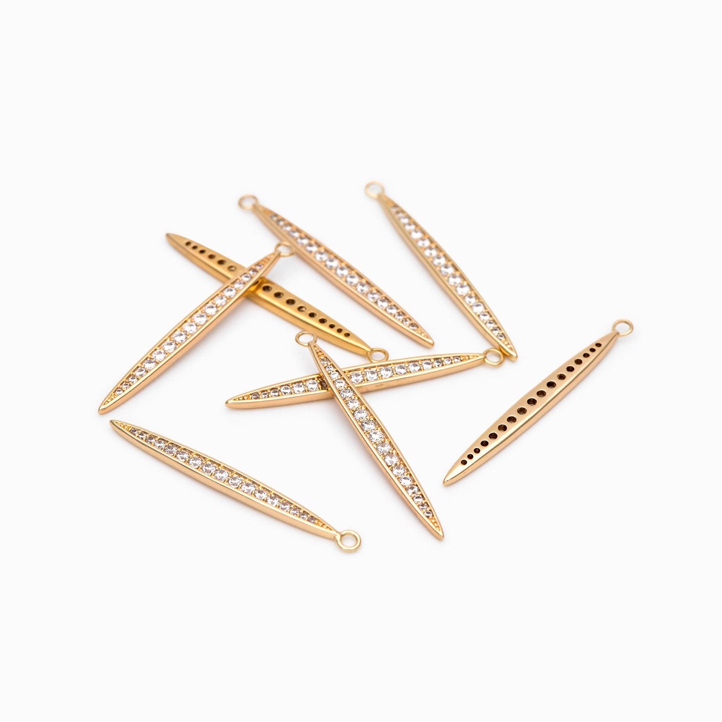 4pcs CZ Micro Pave Bar Pendants 35mm, 18K Gold plated Brass, Cubic Zirconia Stick Charm (GB-2416-J)
