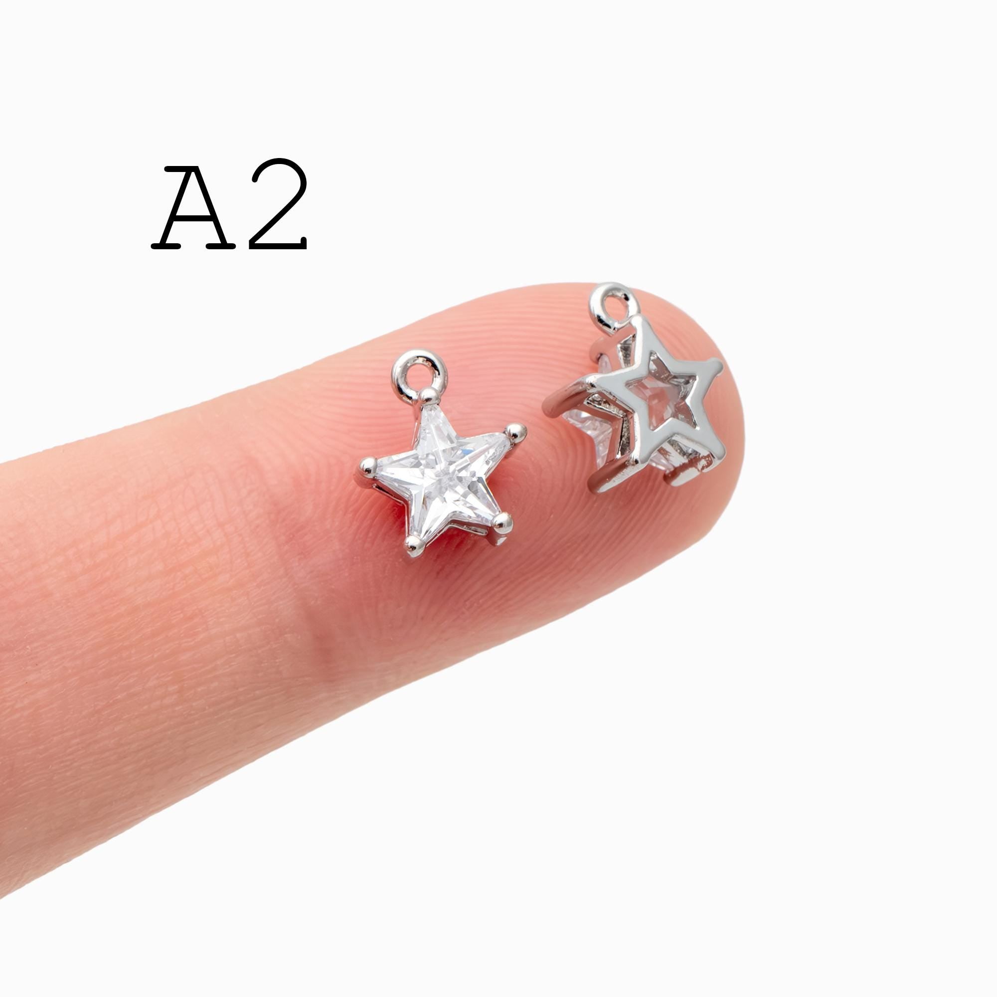 10pcs CZ pave Gold/ Silver Tone Star/ Teardrop/ Rectangle/ Rhombus Charms, Gold Plated Brass Geometric Pendants (GB-1151)