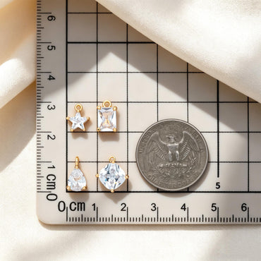 10pcs CZ pave Gold/ Silver Tone Star/ Teardrop/ Rectangle/ Rhombus Charms, Gold Plated Brass Geometric Pendants (GB-1151)