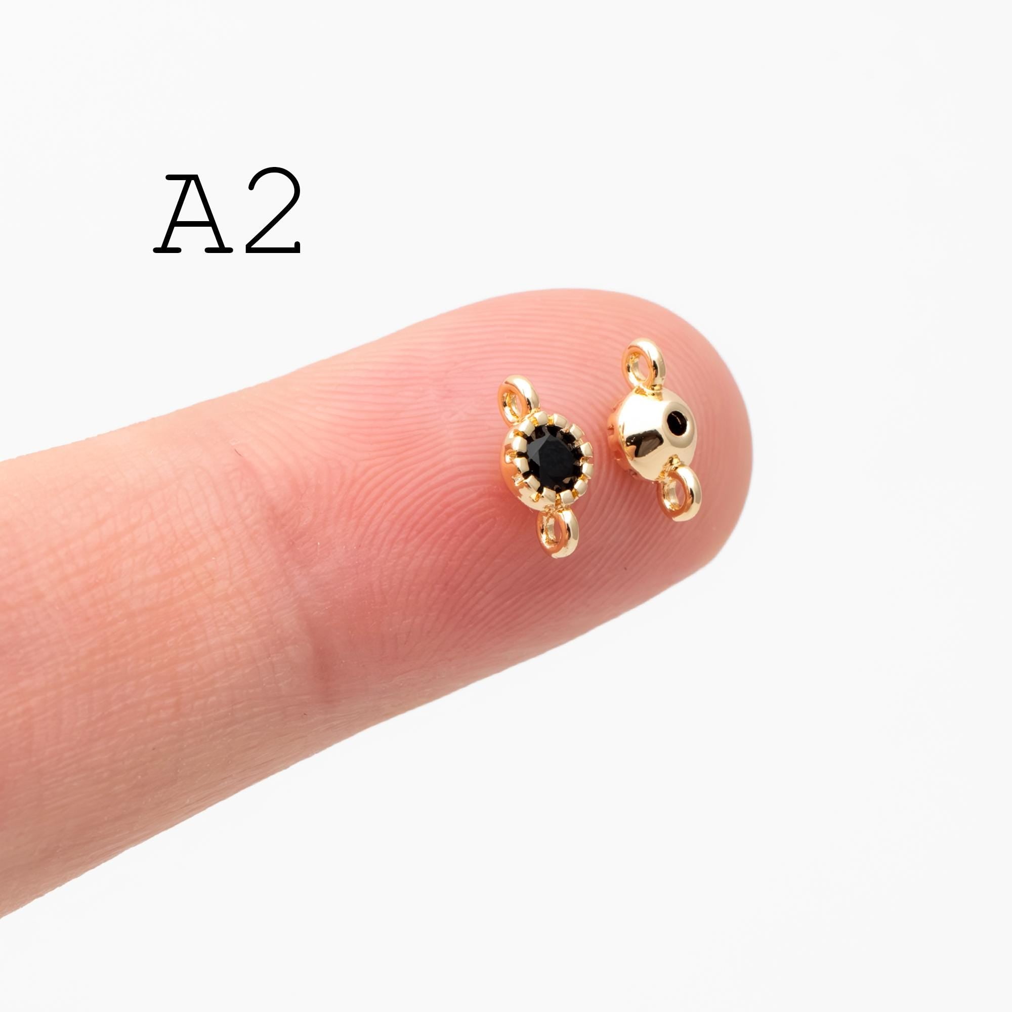 10pcs CZ pave Gold Round/ Rhombus Charms, 18K Gold plated Brass, Geometric Connectors (GB-2850)