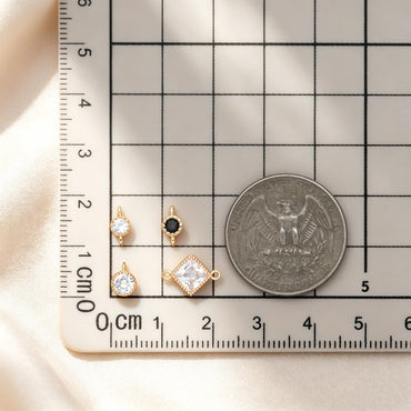 10pcs CZ pave Gold Round/ Rhombus Charms, 18K Gold plated Brass, Geometric Connectors (GB-2850)
