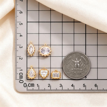10pcs CZ Pave Teardrop/ Heart/ Rectangle/ 0val/ Marquise Charms, Gold plated Brass, Geometric Earring Charms (GB-4122)