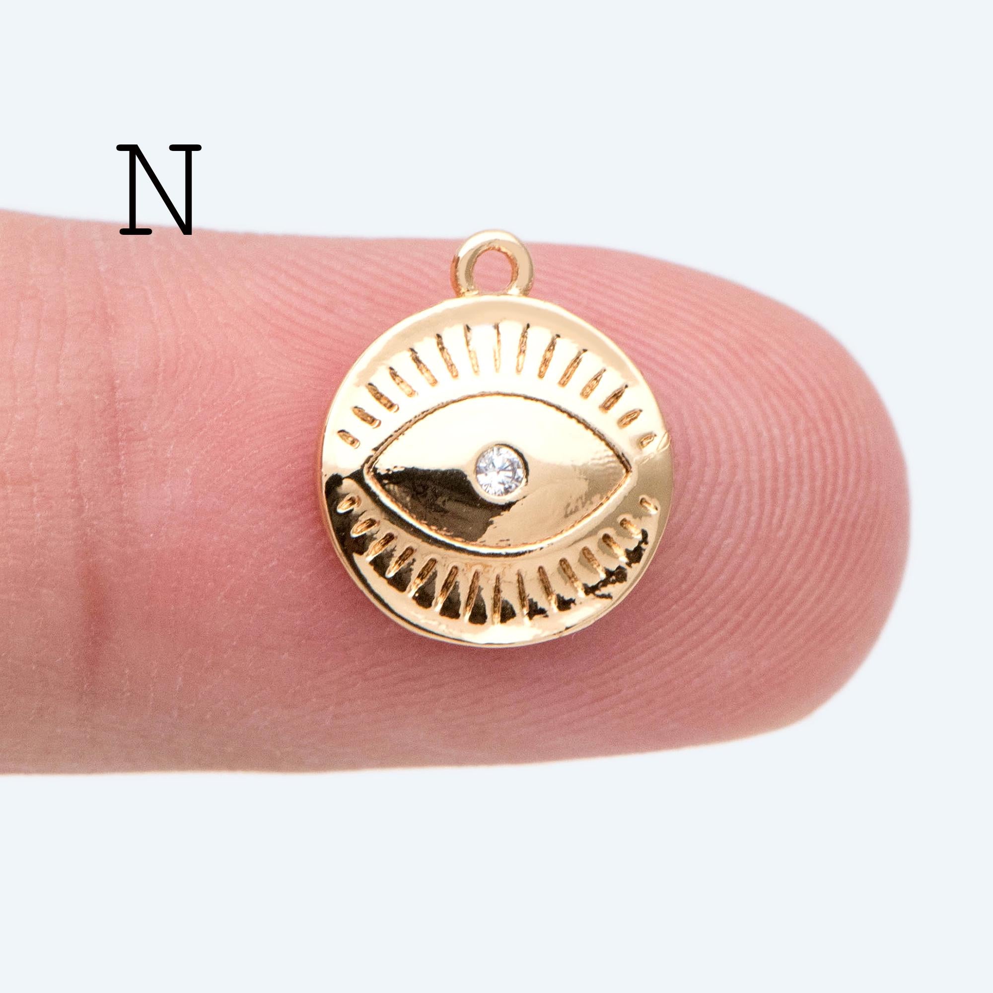 4pcs Gold plated Evil Eye Charms, CZ Pave Eye Pendants, 18K Gold plated Brass, Mystic Eye Jewelry Findings Supplies (GB-1819)