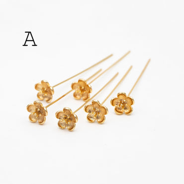 10pcs Gold Flower Head Pins , Gold plated Brass Headpins (GB-4035)
