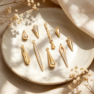 4pcs Gold/ Silver Tone Drop Charm, Minimalist DIY Jewelry, Modern Pendants for Necklaces & Earrings (GB-2416)