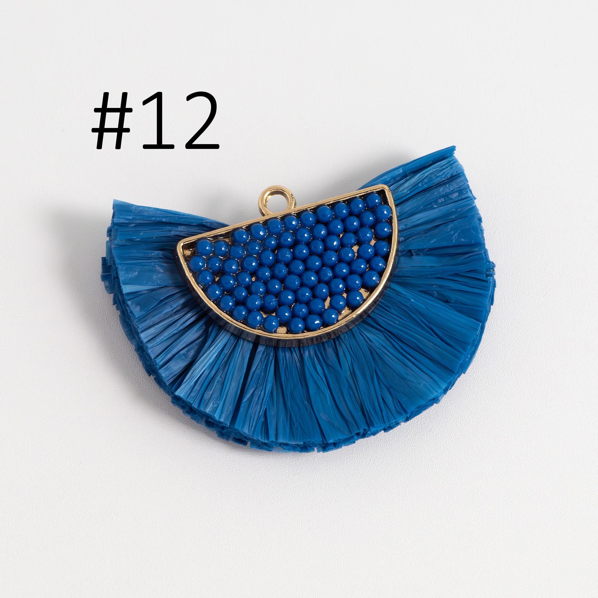 4pcs Fan Tassel Pendants 44x34mm, Beaded Raffia Tassel Charms for Earrings (FB-017)