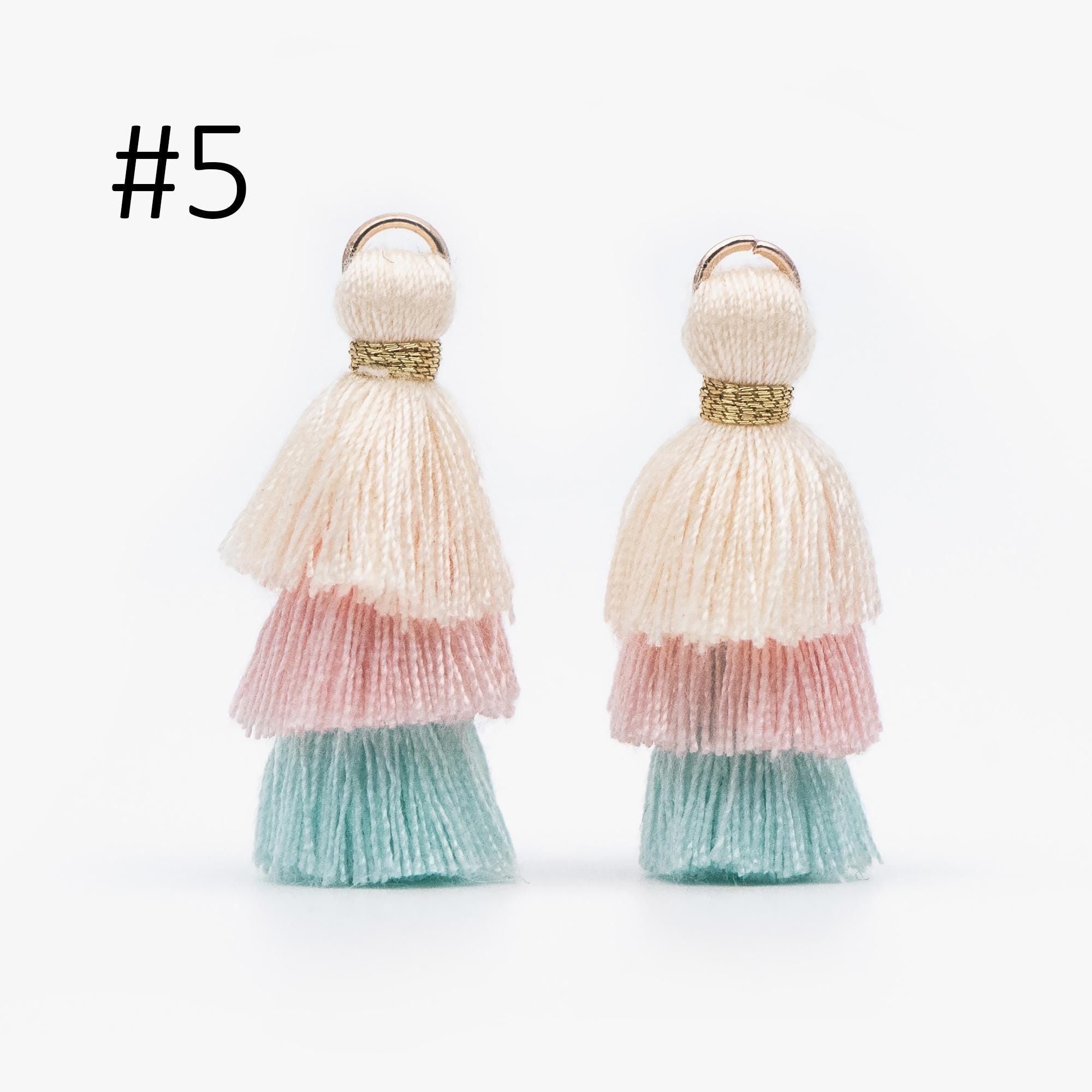 10pcs Tiered Cotton Tassels 31mm, 3 Layers Tassel Charms for Earrings, Keychain Jewelry Tassel Pendants (FB-019)