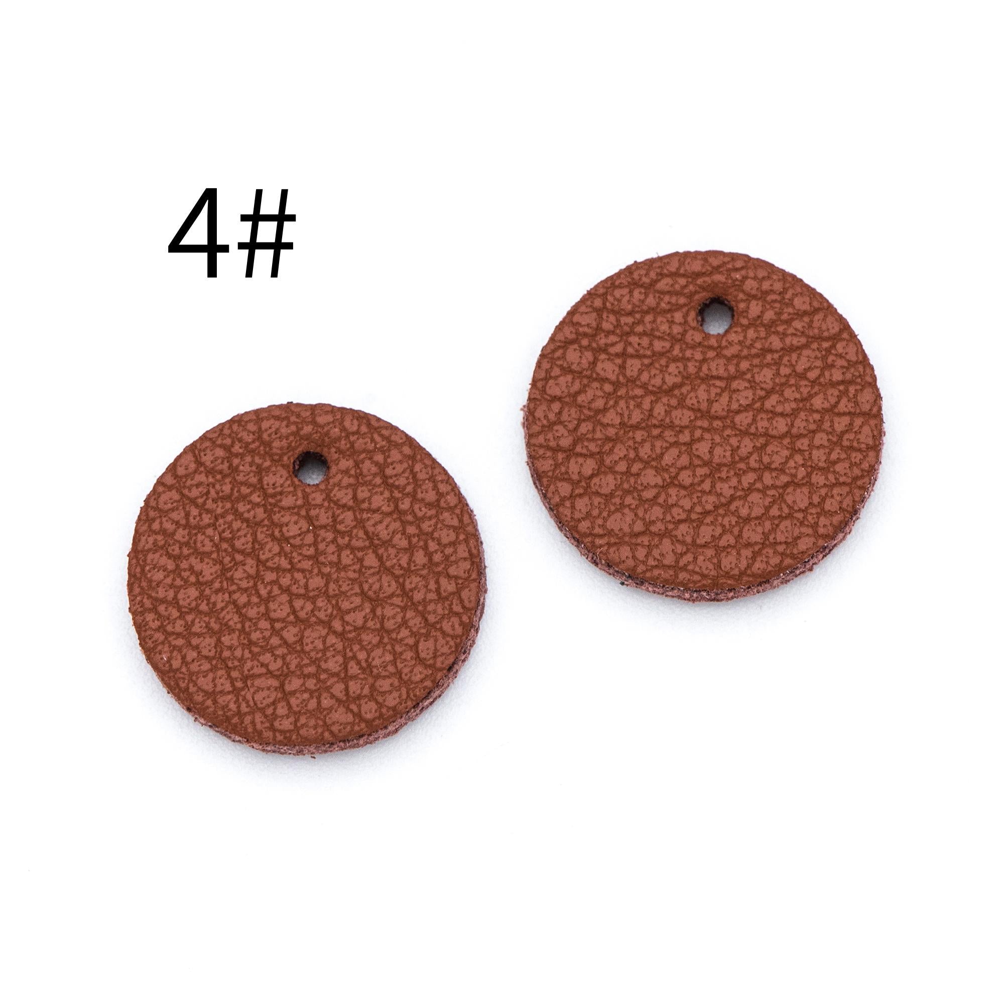 10pcs Genuine Leather Round Charms 15mm, Flat Coin Disc Geometric Pendants, DIY Components for Earrings, (FB-062)