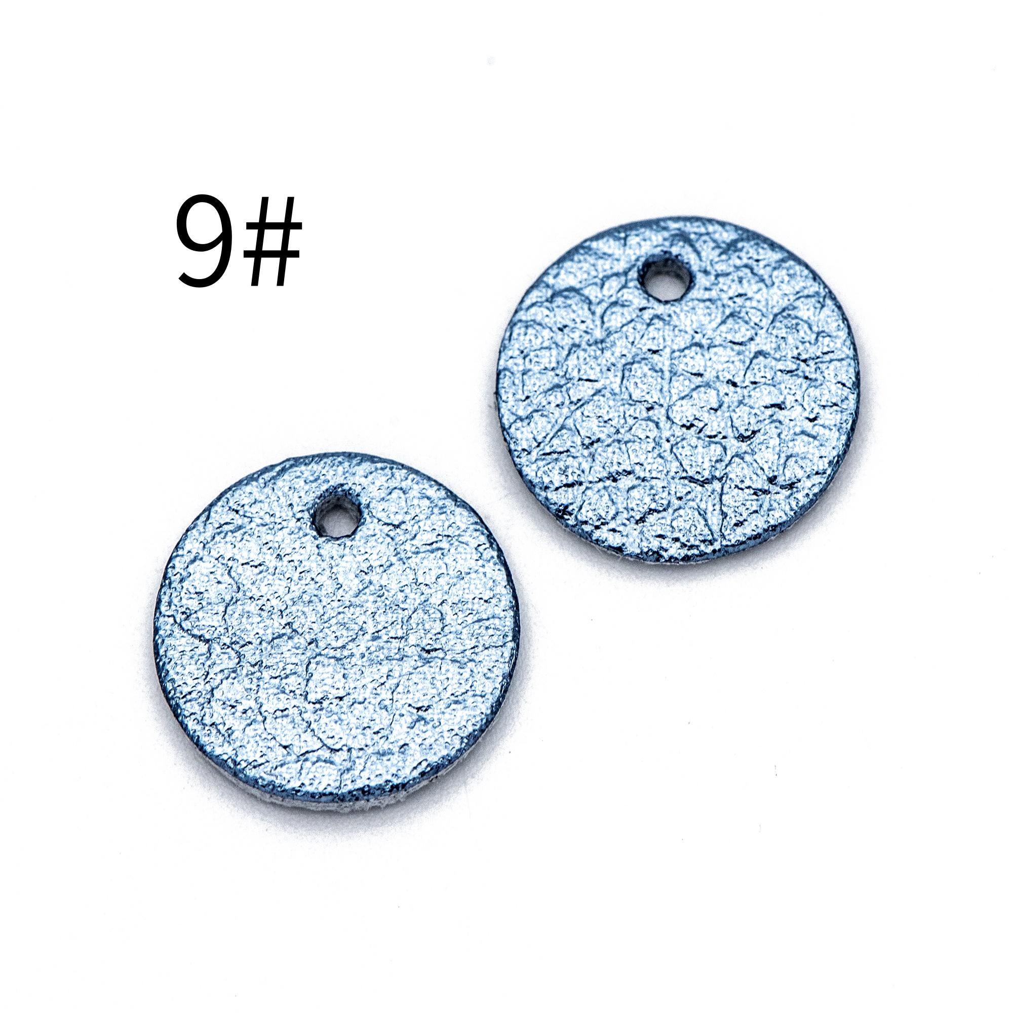 10pcs Genuine Leather Round Charms 15mm, Flat Coin Disc Geometric Pendants, DIY Components for Earrings, (FB-062)