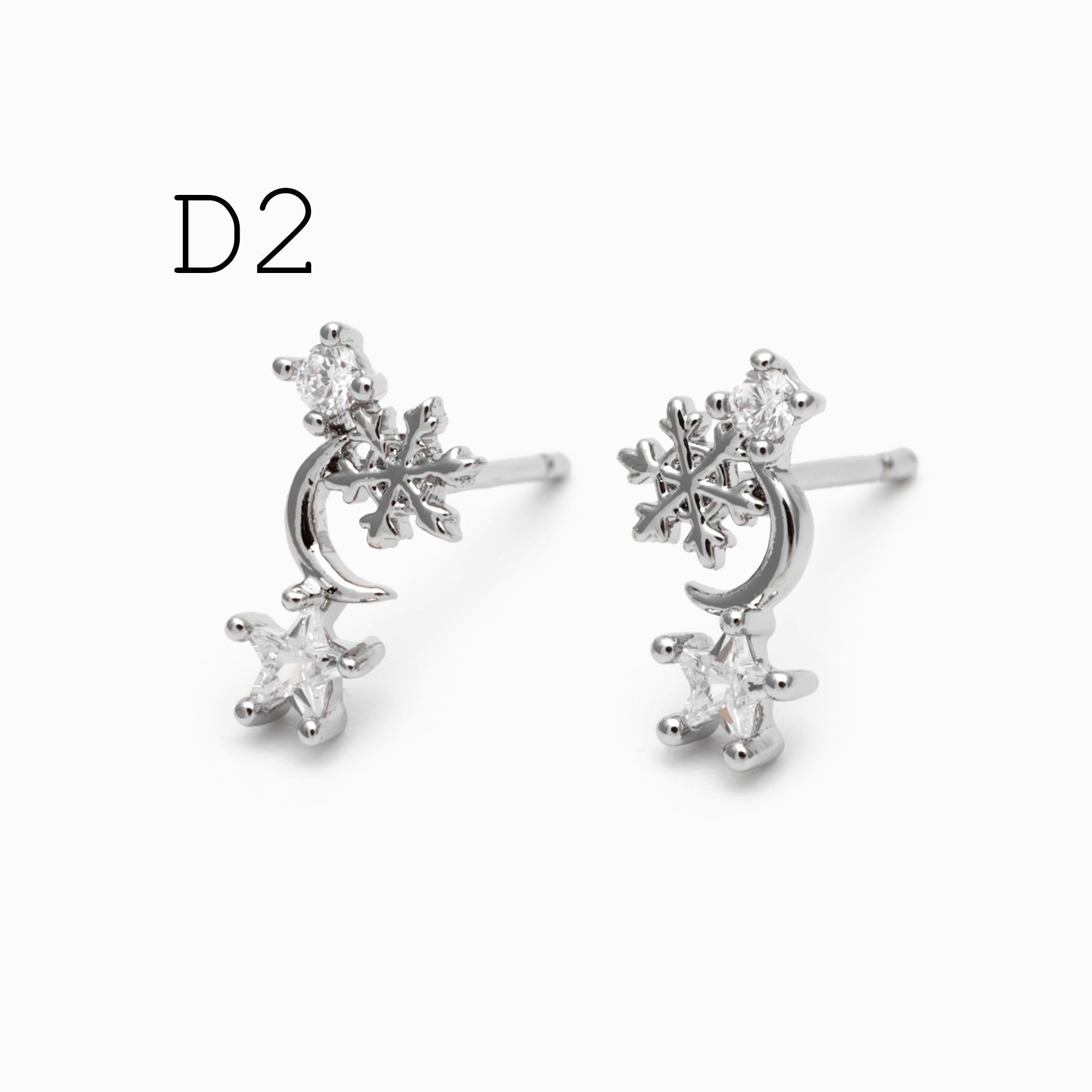 4pcs Gold/ Rhodium plated Brass Christmas Stud Earrings (GB-139)