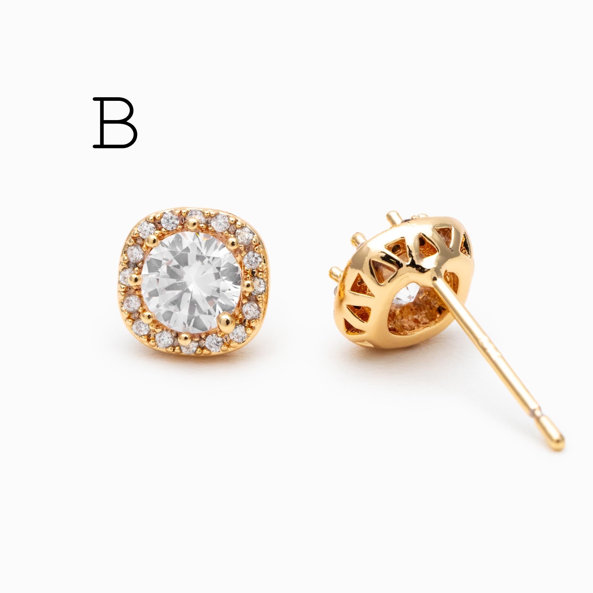 4pcs CZ Pave Gold Flower Earrings, Gold Plated Brass, Jewelry Making, Diy Material, Jewelry Supplies (GB-3371)