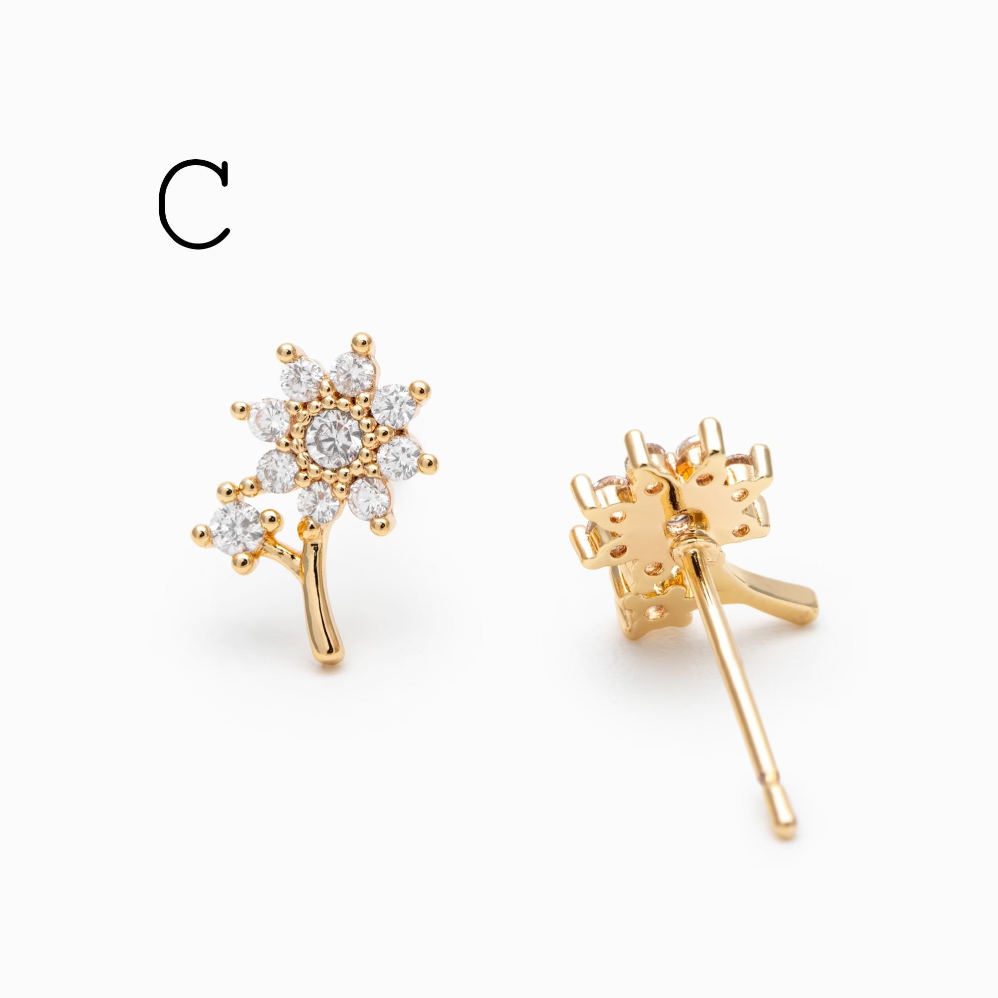 4pcs CZ Pave Gold Flower Earrings, Gold Plated Brass, Jewelry Making, Diy Material, Jewelry Supplies (GB-3371)