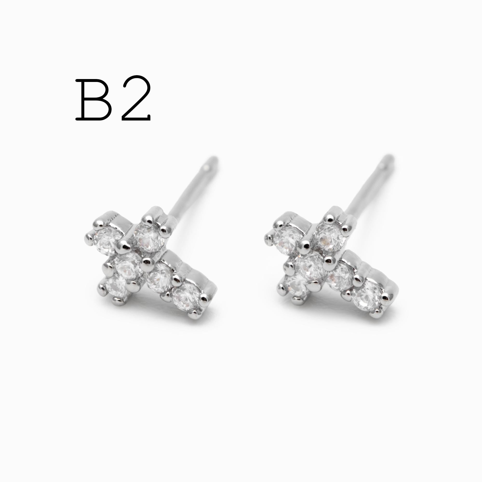 4pcs CZ Pave Gold Cross Earrings, Gold Plated Brass Dainty Cross Stud Earring (#GB-3637)