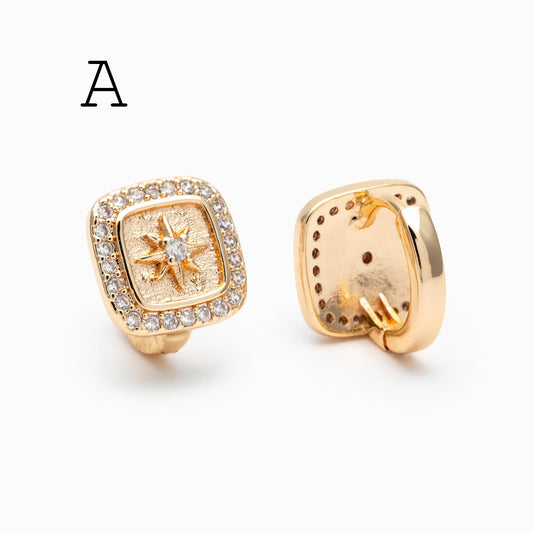 4pcs CZ Pave Hoop Earrings, 18K Real Gold/ Rhodium plated Huggie Earrings (GB-3894)