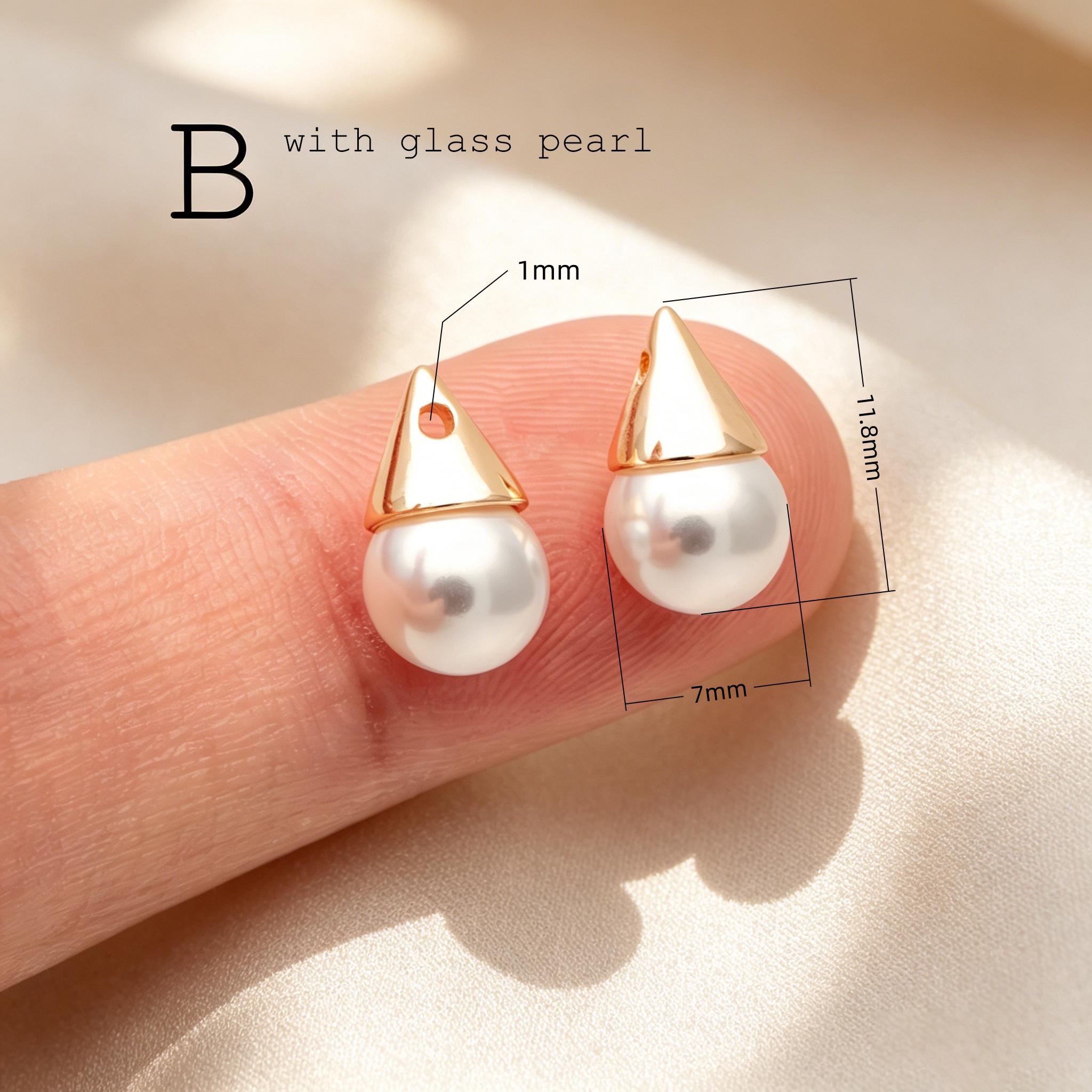 Glass Pearl Charms, 18K Gold plated Brass, Cup With Peg Pearl Bails (GB-4773)