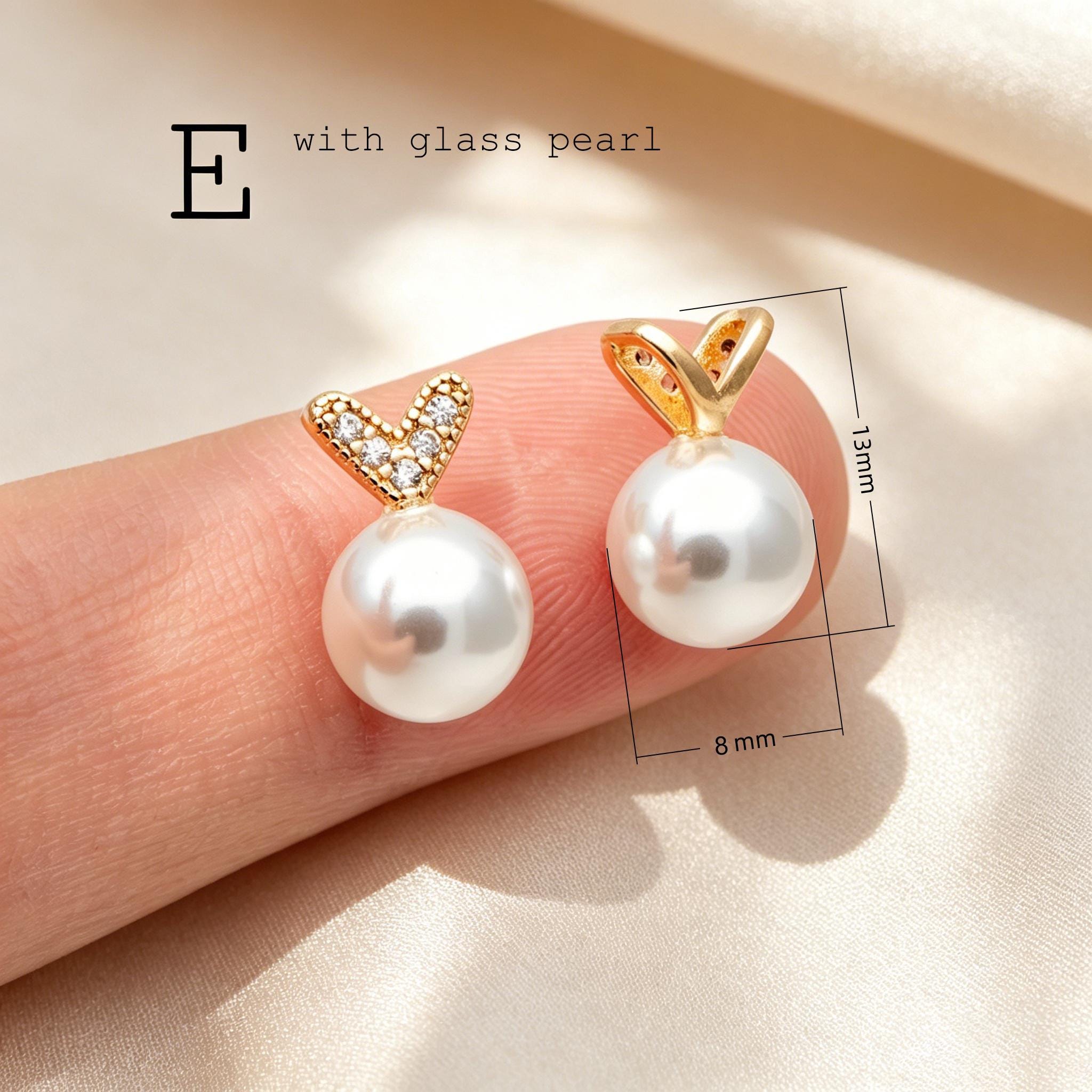 Glass Pearl Charms, 18K Gold plated Brass, Cup With Peg Pearl Bails (GB-4773)